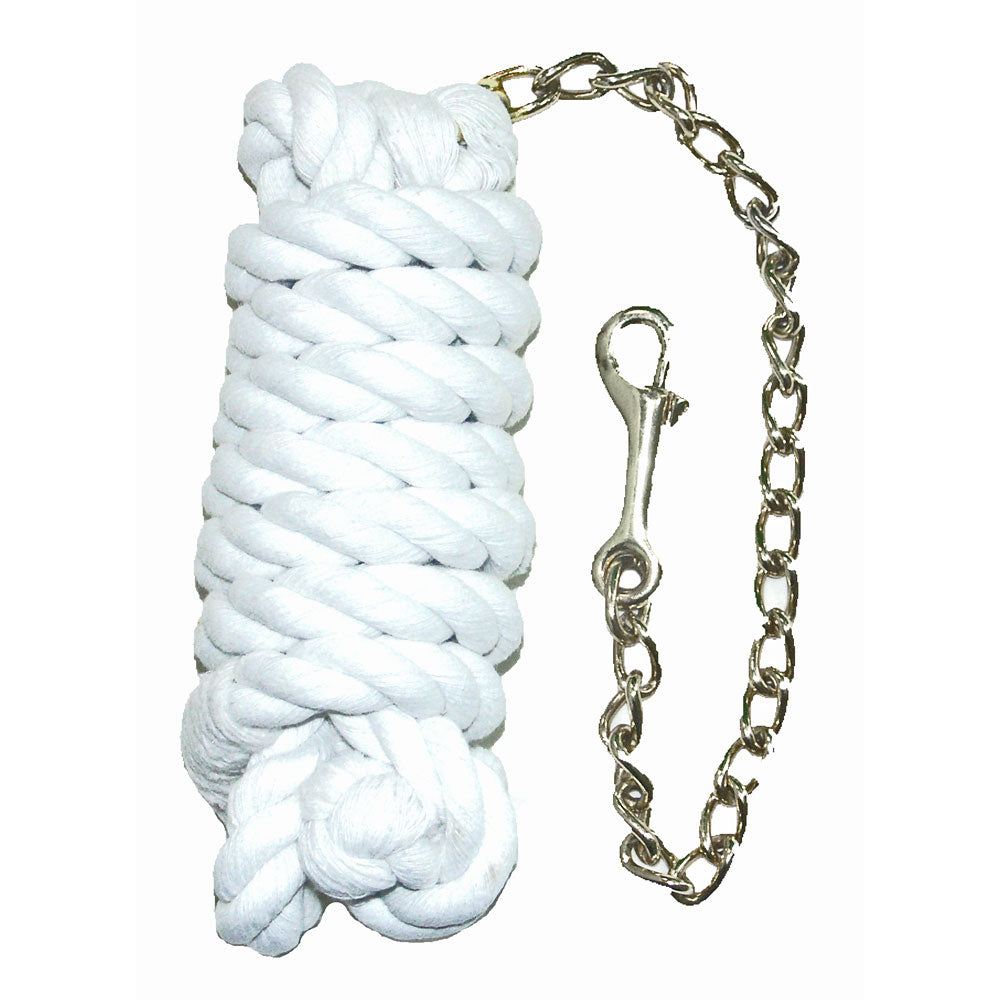 White Cotton Lead Rope with 18 Brass Plated Chain 3/4 x 9